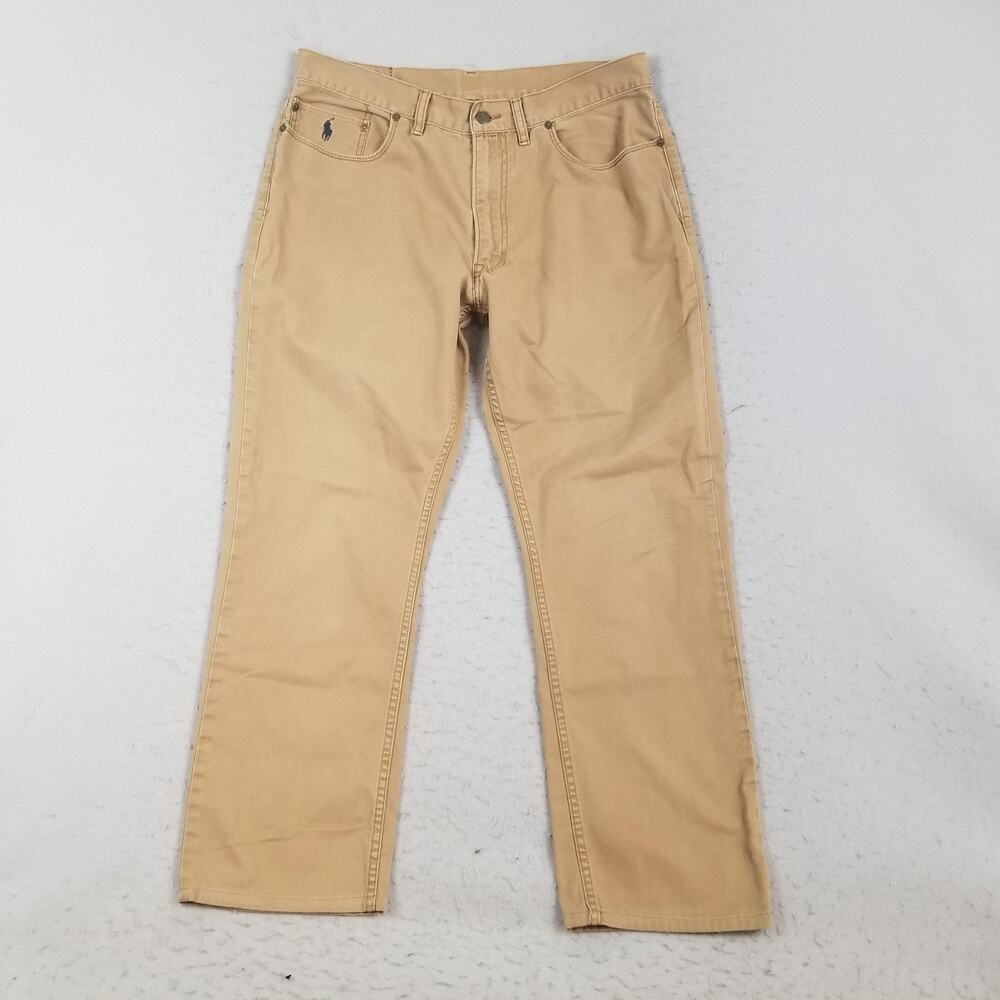 Polo Ralph Lauren Authentic Dungarees Jeans Mens 36x32 Beige Straight Denim